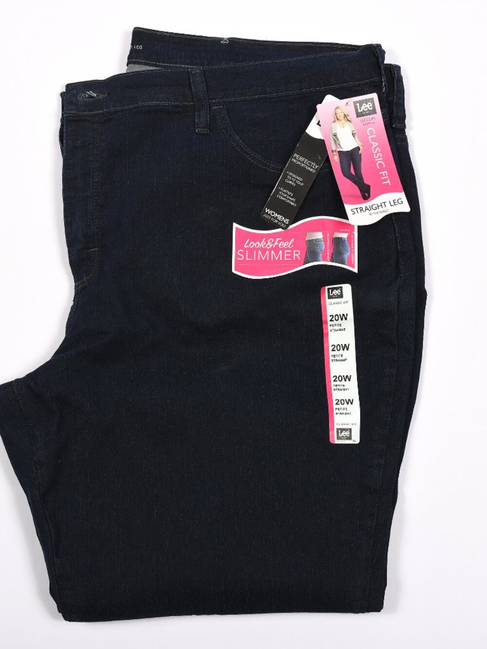 NWT Lee Classic Fit Straight Leg Jeans 20W Petite Dark Wash Slimming